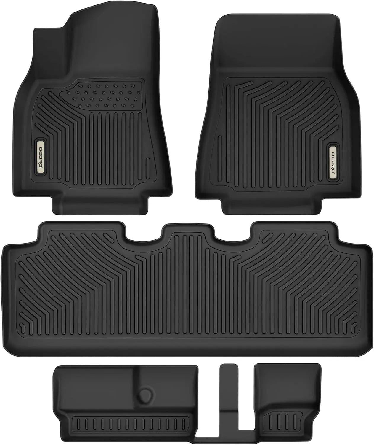 3-Row All-Weather Floor Mats for Tesla Model Y (2020-2024) - 7-Seat TPE Liners Set - Delicate Leather