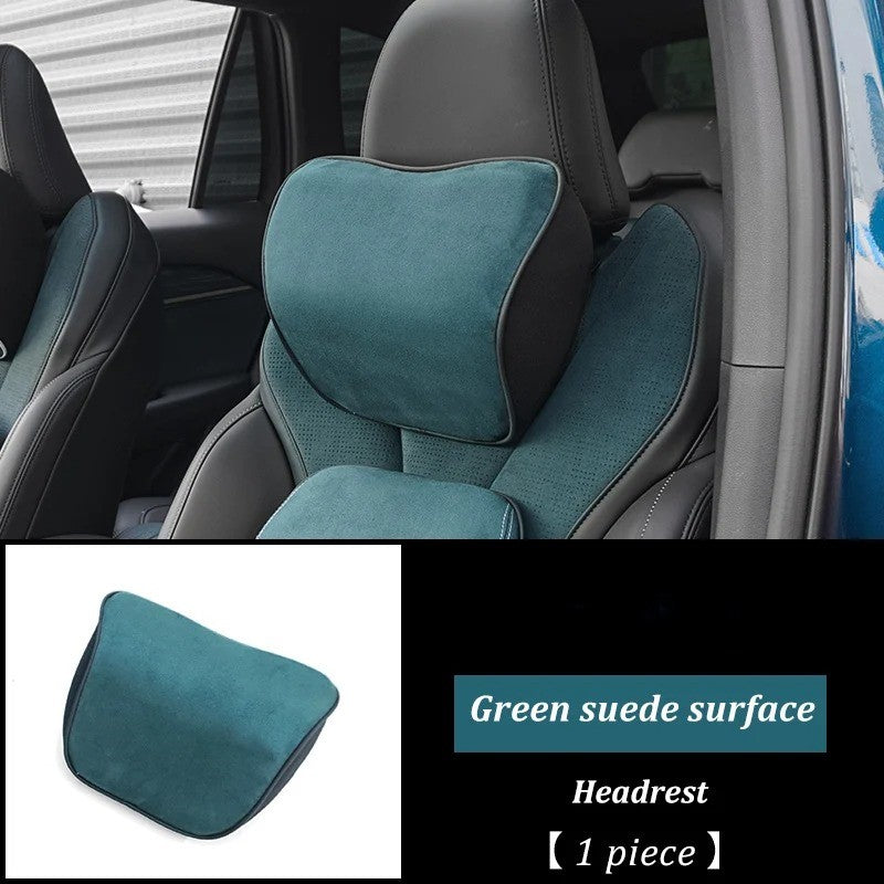 Memory Foam Car Headrest Pillow & Lumbar Support Cushion – Neck Holder & Seat Comfort for Ultimate Driving Relief - Delicate Leather