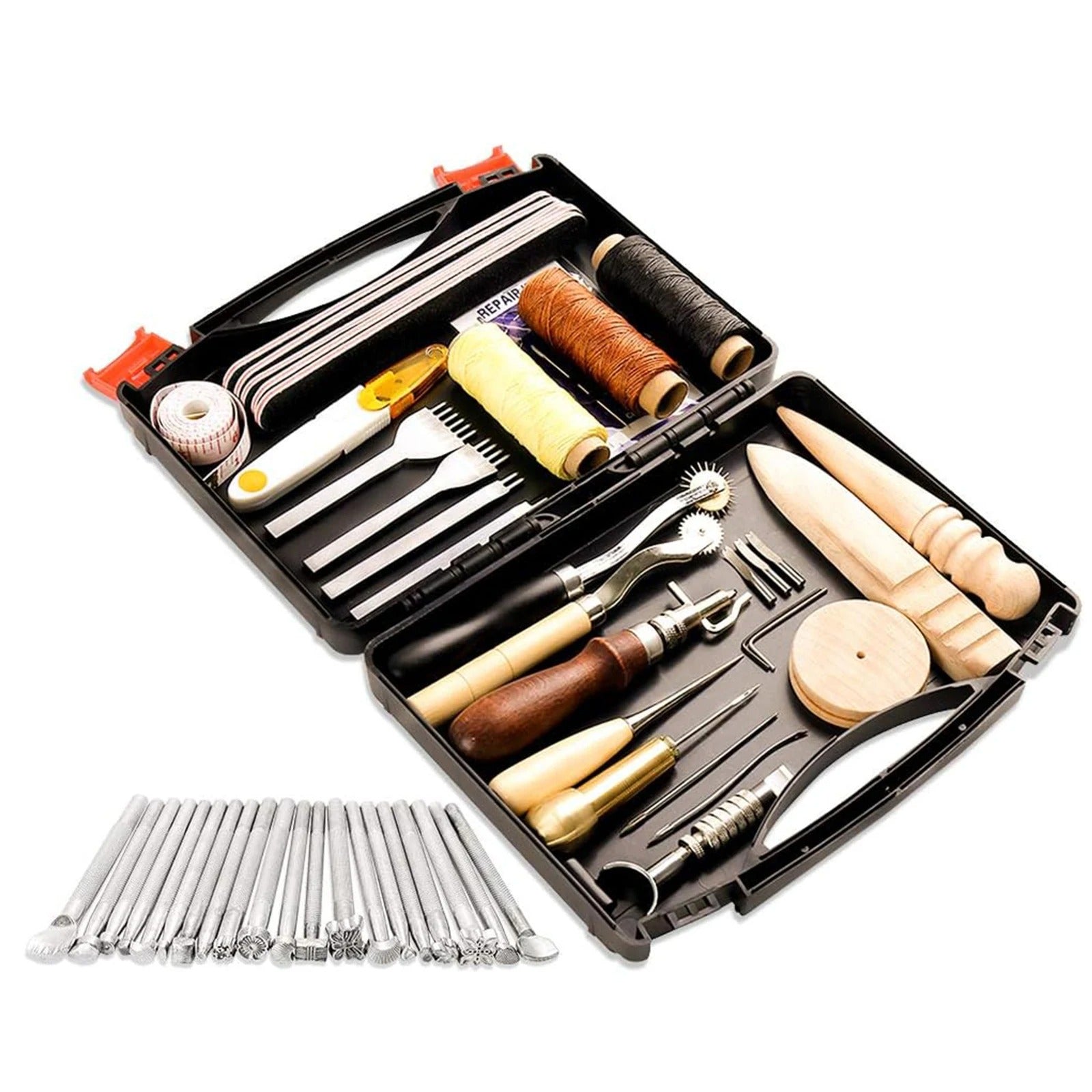 50-Piece Leather Craft Tools Kit – Complete Set for Sewing, Punching, Carving, and More - Delicate Leather