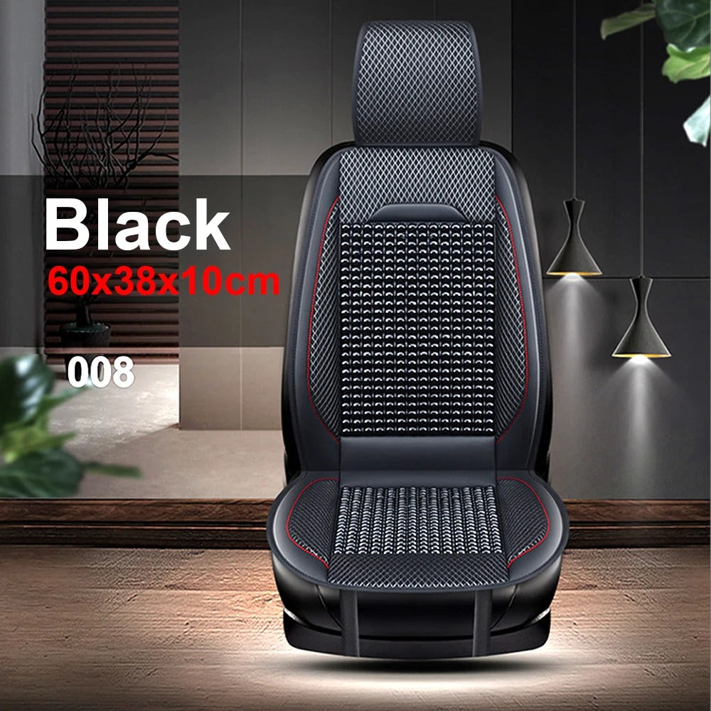 PU Leather Universal Car Seat Cover with Bamboo Beads – Breathable Cooling Front Seat Cushion Protector, Waterproof & Comfortable, for All Seasons - Delicate Leather