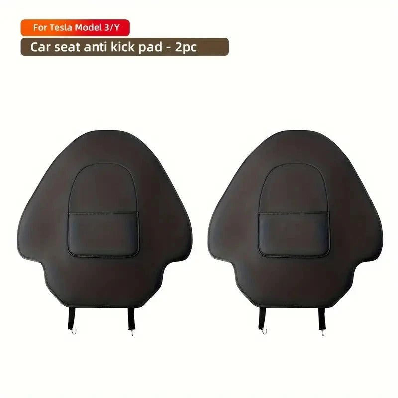 Tesla Model 3/Y Seat Back Protector – Leather Anti-Kick Pad with Storage - Delicate Leather