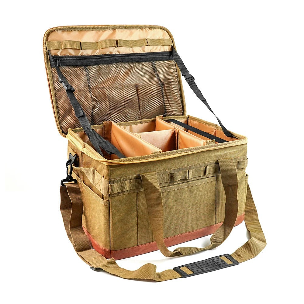 Large Zipper Camping Bag - Anti-Crash Cookware Carrying Case, Multifunctional Durable Storage Organizer - Delicate Leather