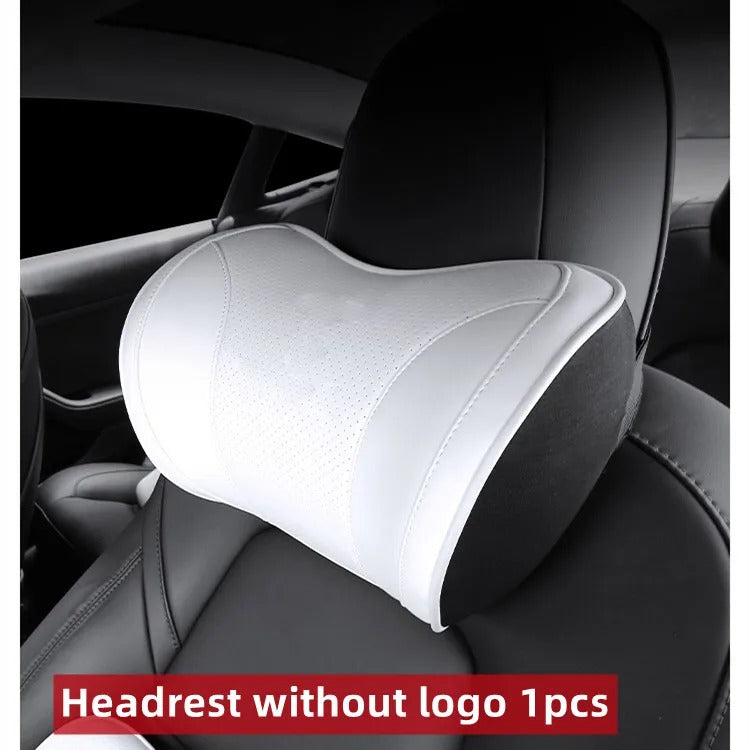 Nappa Leather Memory Foam Headrest & Lumbar Pillow - Neck and Back Support for Tesla Model 3/Y/X/S - Delicate Leather