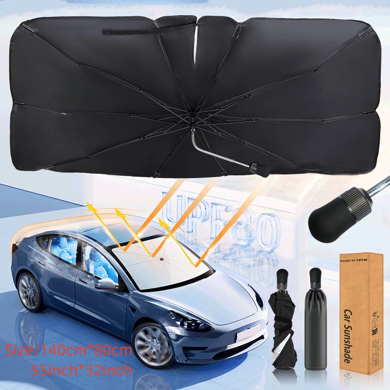 New Foldable Car Sunshade Umbrella - High-Quality Summer Windshield Heat Protection - Delicate Leather