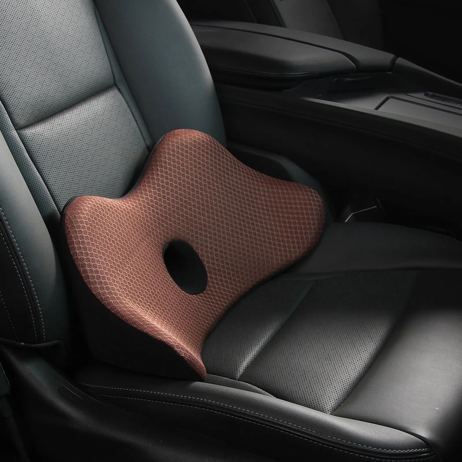 Memory Foam Car Back Cushion – Orthopedic Massage Seat Mat for Travel, Office, and Chair Support - Delicate Leather
