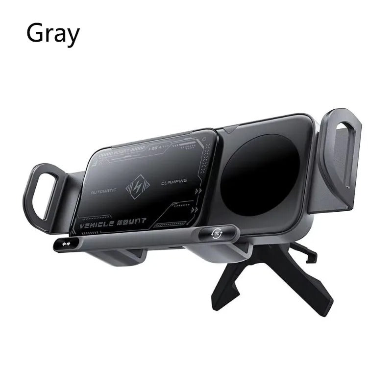 2-in-1 Magnetic Car Phone Holder with Wireless Fast Charging – Auto-Rotating Air Vent Mount for Smartphones & Tablets - Delicate Leather