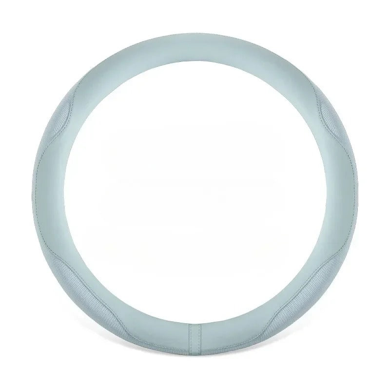 Leather Steering Wheel Cover with Breathable Ice Silk Mesh – Universal Fit for 14.5"-15" Steering Wheels - Delicate Leather