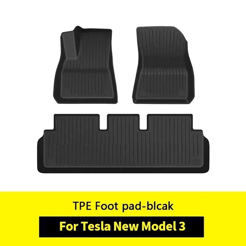 TPE Floor Mats for New Tesla Model 3 Highland 2024 - Waterproof Luggage Mat, Wear-Resistant Foot Pads, Trunk Mats Accessories - Delicate Leather