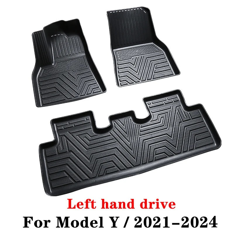 TPE Waterproof Non-Slip Floor Mats for Tesla Model 3/Y (2021-2024) - Full Surround All-Weather Protection - Delicate Leather