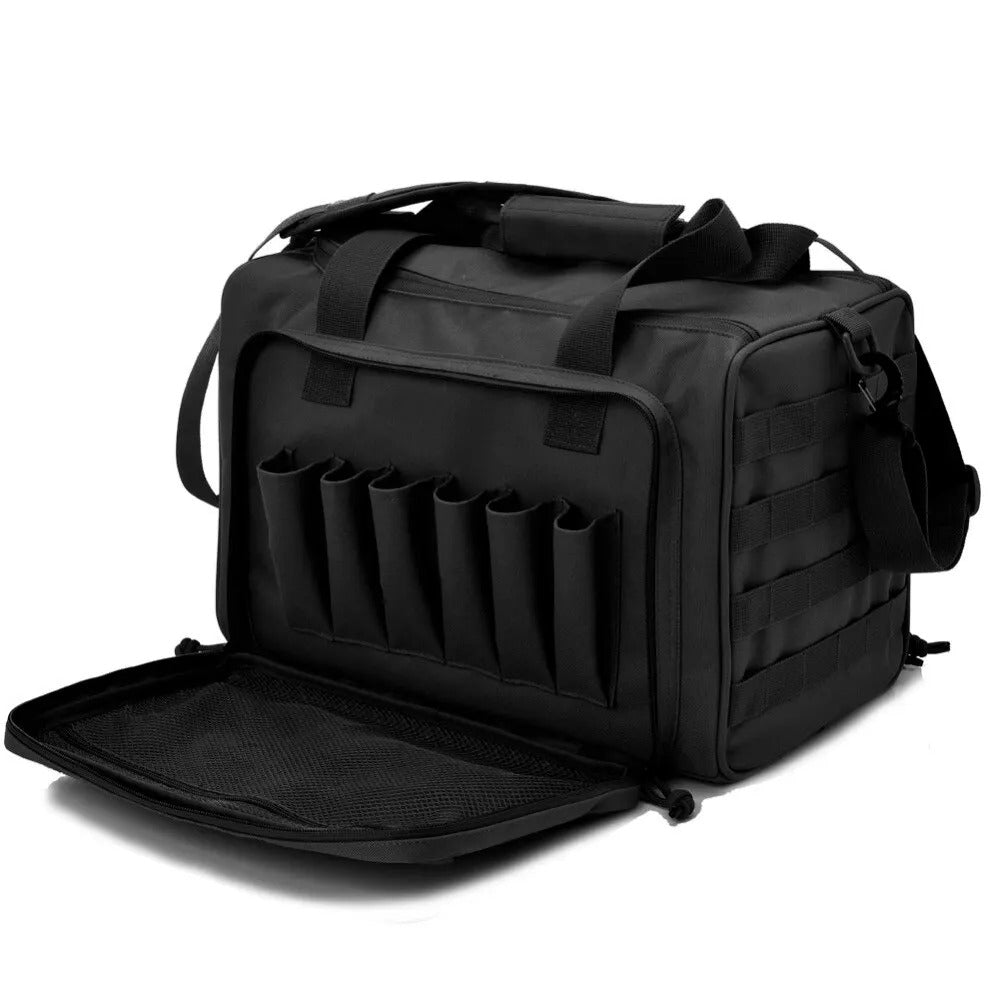 Tactical Gun Range Storage Bag – Durable Nylon Hunting Accessory with MOLLE System and Ample Storage - Delicate Leather