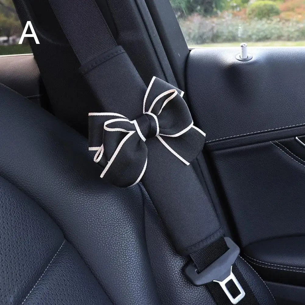 Cute Bowknot Plush Car Seat Belt Cover for Women – Soft Velvet Shoulder Strap Pad Cushion Protector (1Pc)