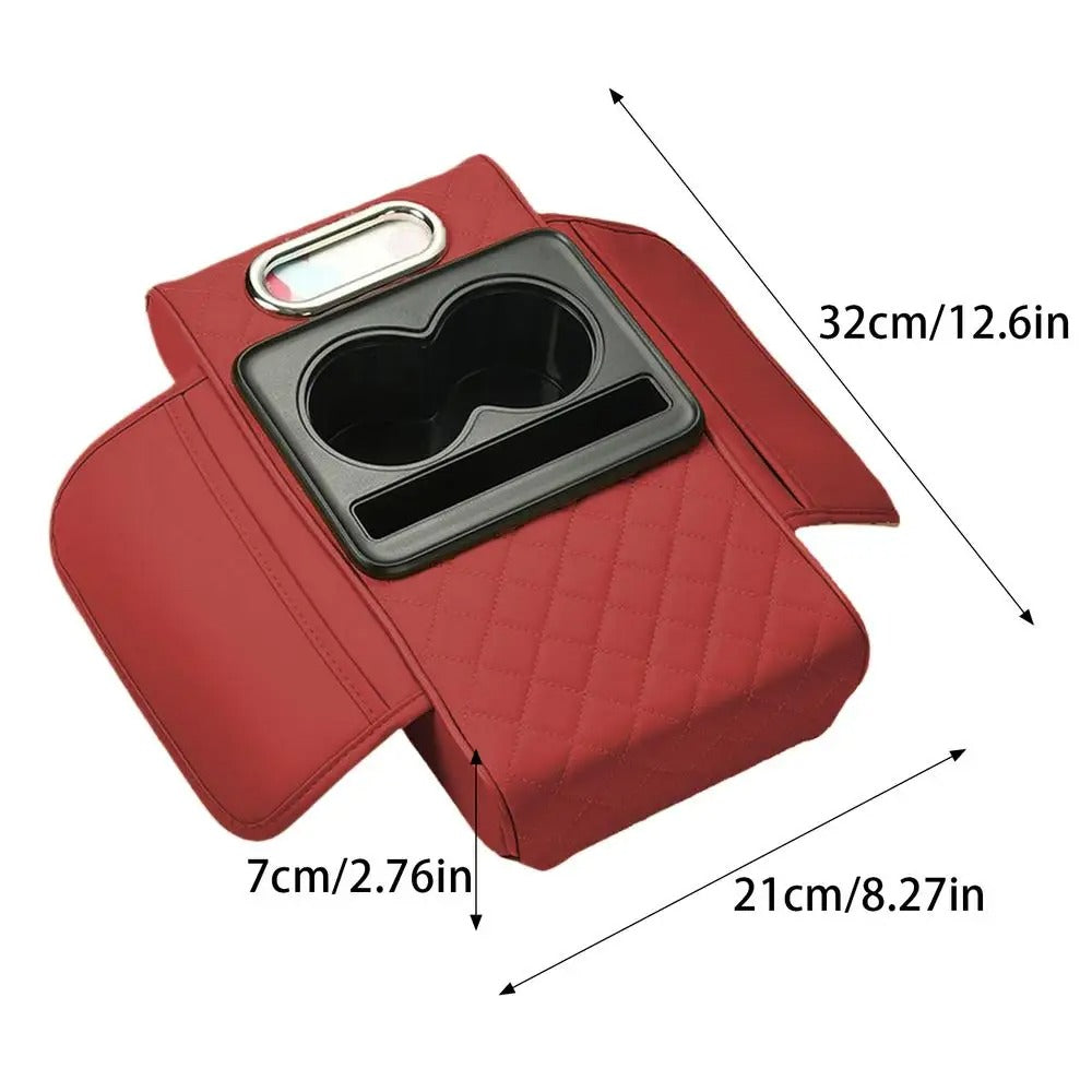 Multifunctional Center Console Cover – Armrest Cushion with Cup and Phone Holder - Delicate Leather