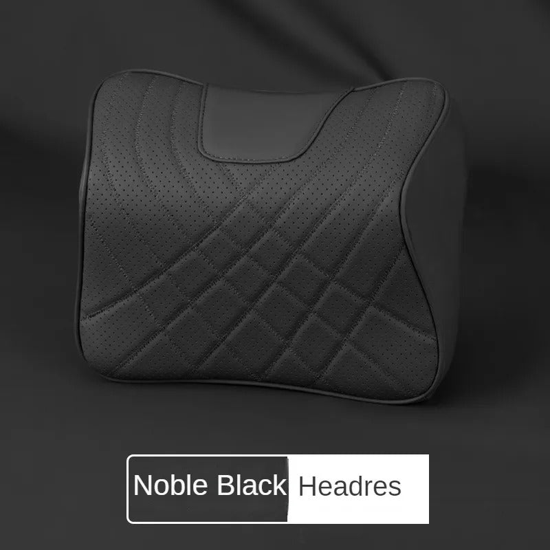 Leather Car Headrest & Lumbar Pillow Set – Memory Foam Neck and Waist Support - Delicate Leather