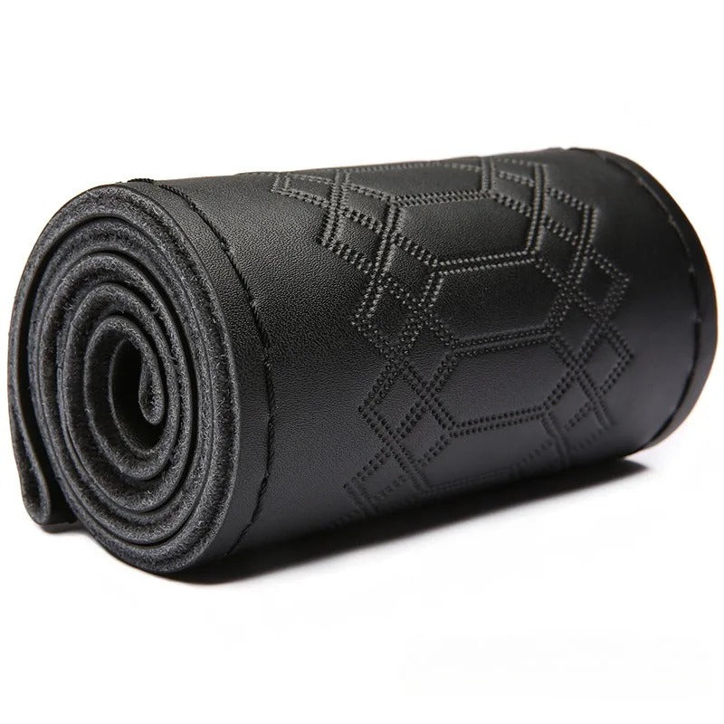 Genuine Leather Embossed Braiding Steering Wheel Cover - Hand-Stitched Anti-Slip Car Decoration Accessory