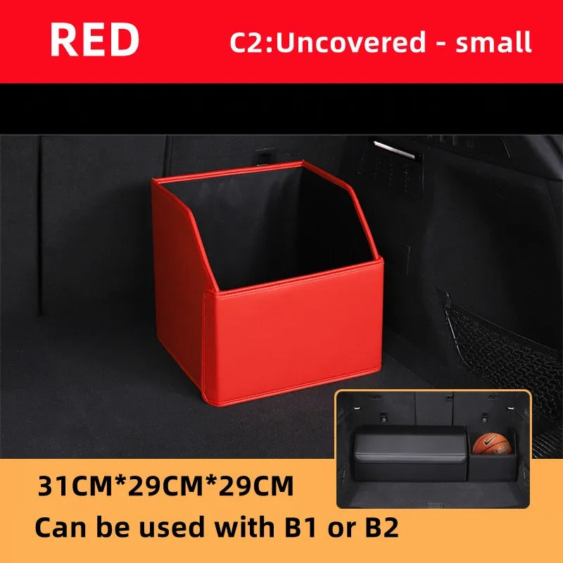 Luxury Leather Car Trunk Organizer – Large-Capacity Foldable Storage Box for BMW, Benz, Tesla, VW & More - Delicate Leather
