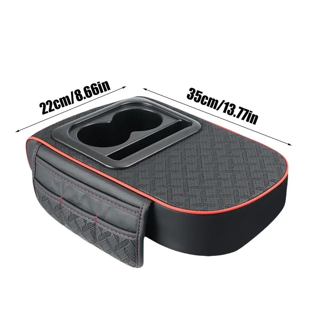 Multi-Functional Car Armrest Cover with Cup Holder – Center Console Cushion with Storage - Delicate Leather