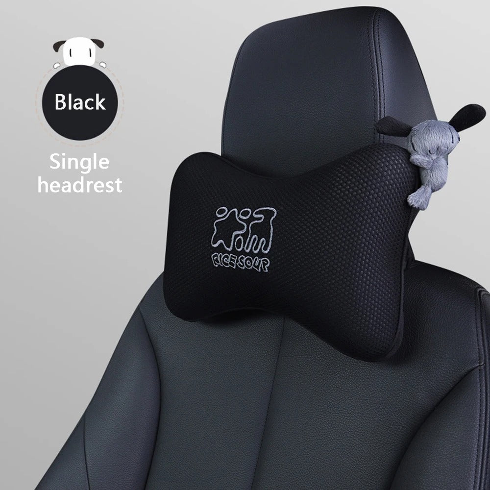 New Car Lumbar Pillow & Headrest Support – Memory Foam Cellular Grid Breathable Cushion - Delicate Leather