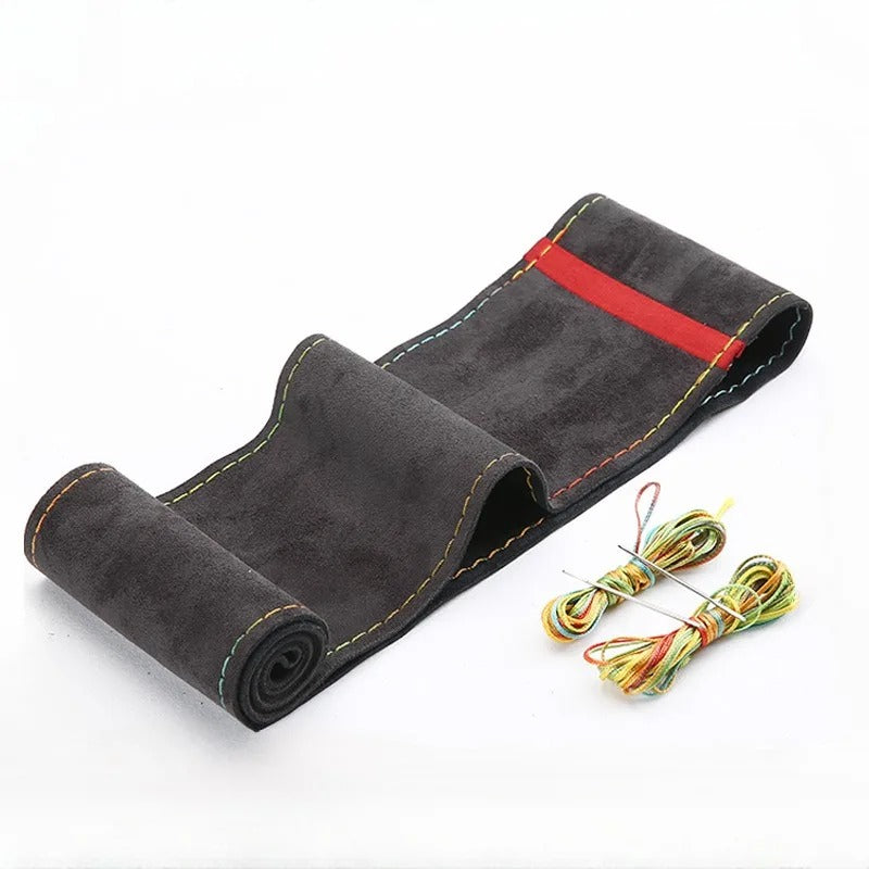 Suede Leather Braided Car Steering Wheel Cover – Universal 38cm DIY Hand-Stitched Handle Cover for All-Season Comfort and Style - Delicate Leather