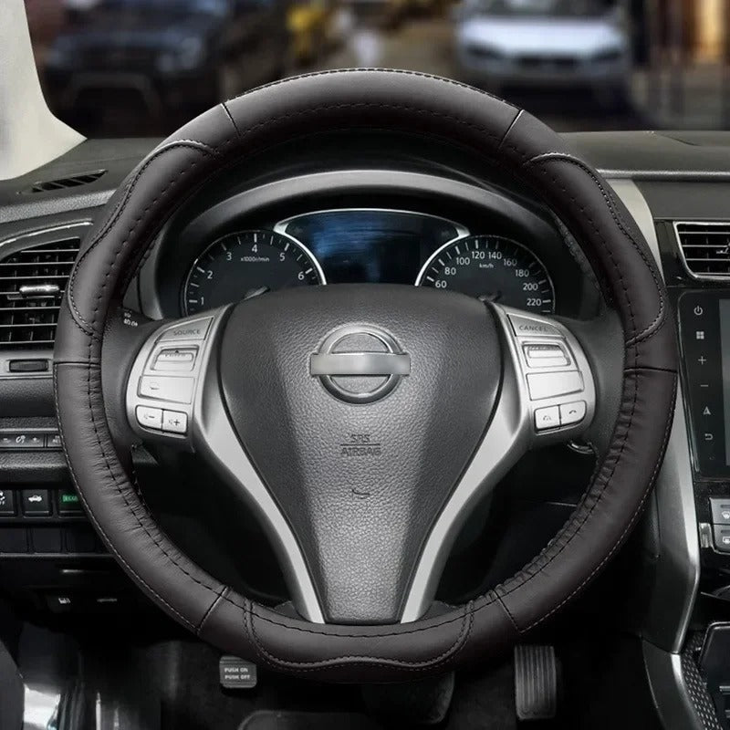 Leather Steering Wheel Cover for All Seasons – Anti-Slip Universal Car Steering Wheel Protector