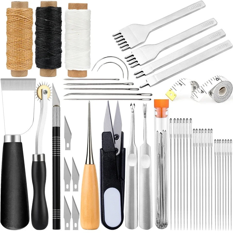 Professional Leathercraft Tools Kit – Hand Sewing & Carving DIY Set for Leather Projects