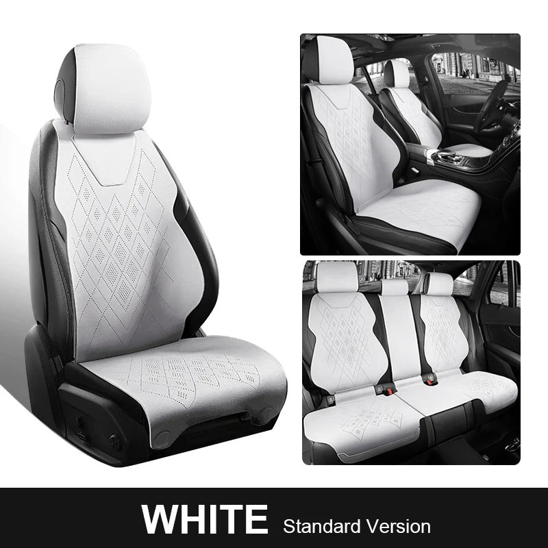 Universal Suede Saddle Seat Cushion Pad – Half-Covered 5-Seat Set for Sedan & SUV - Delicate Leather