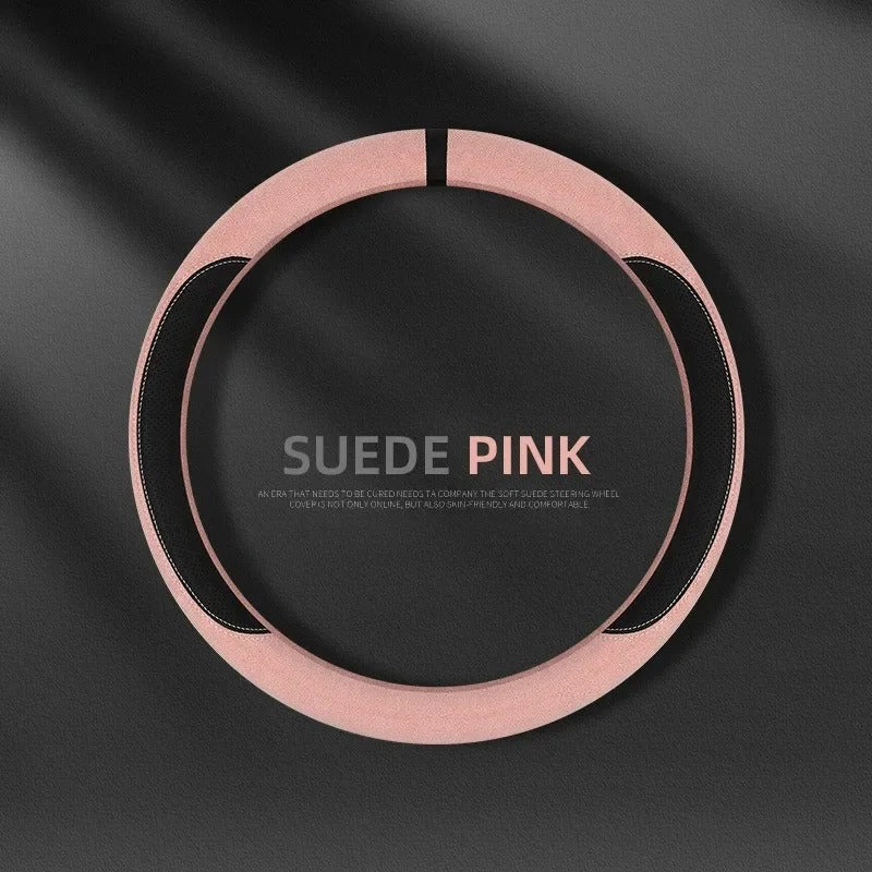 Trendy Four-Season Suede Steering Wheel Cover – Universal Non-Slip Handle Cover for Stylish Car Interior Decoration - Delicate Leather