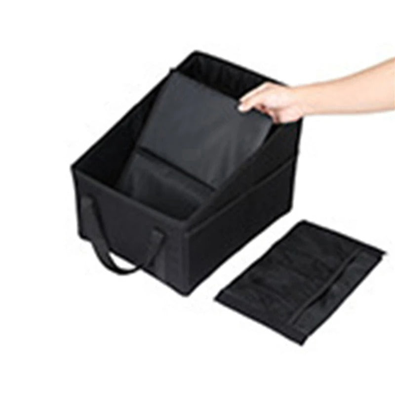 High-Capacity Black Car Trunk Organizer – Space-Saving Storage Box for Car Seats and Trunks - Delicate Leather