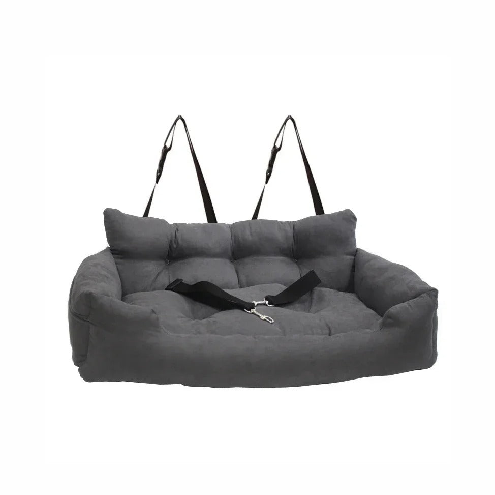 Large Dog Car Seat with Safety Belt – Washable Travel Dog Bed for Back Seat - Delicate Leather