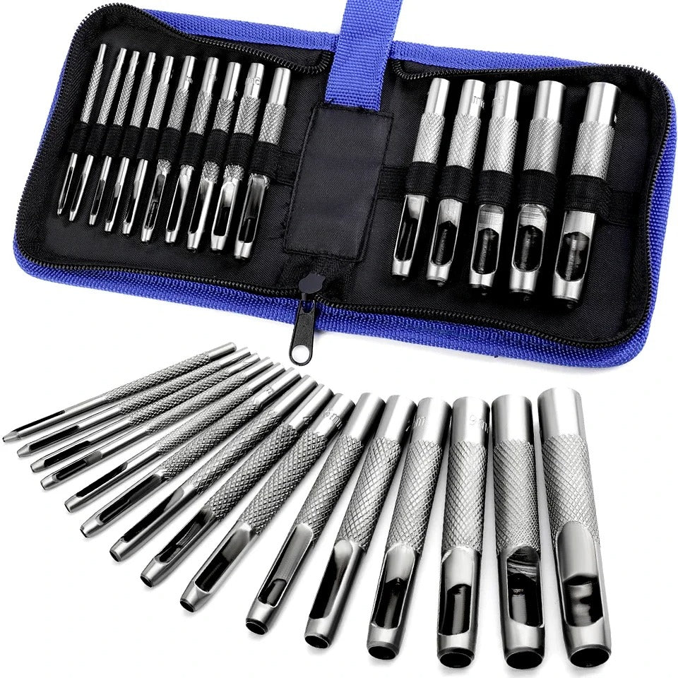 15-Piece Leather Hole Puncher Kit (1mm-11mm) with Storage Bag - Perfect for Leather Craft and DIY Projects - Delicate Leather