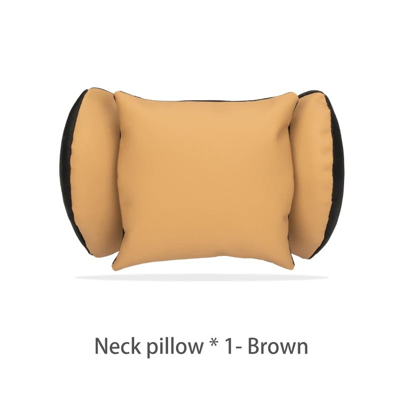 Leather Car Neck Pillow & Lumbar Support – Universal Headrest Cushion for Car - Delicate Leather