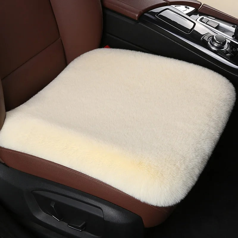 Winter Warm Plush Car Seat Cover Set - Fluffy Faux Rabbit Fur for 5-Seat Cars - Delicate Leather