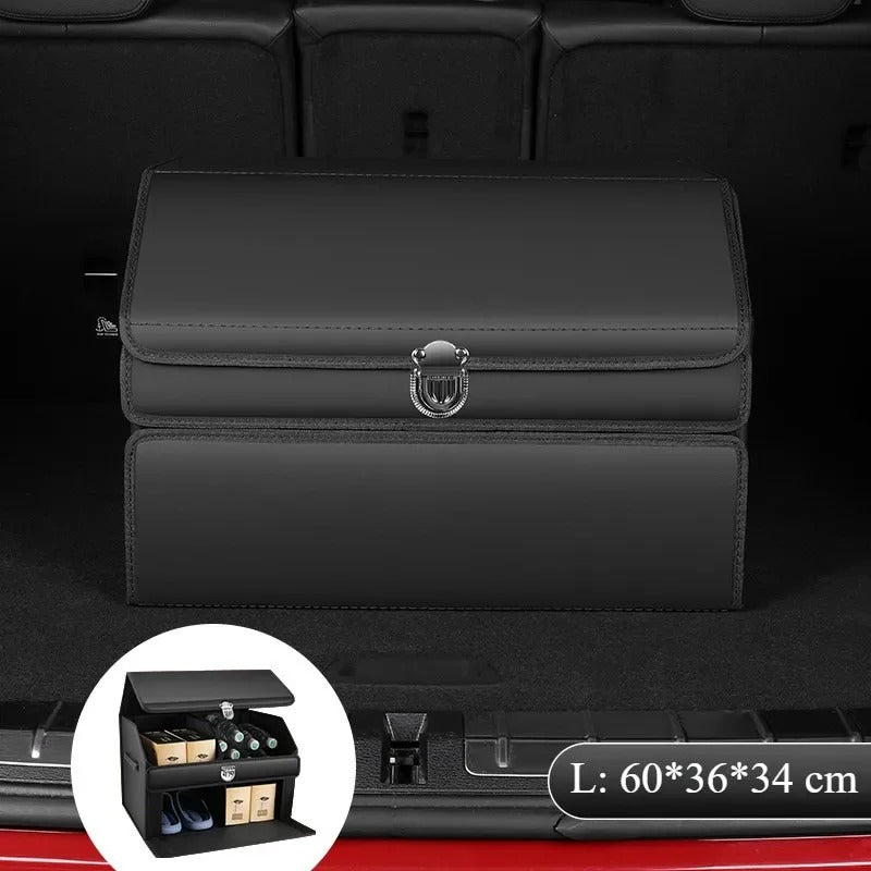 Premium PU Leather Car Trunk Organizer – Foldable Storage Box for Car Interior | Durable, Odorless, Easy-to-Clean Cargo Organizer - Delicate Leather