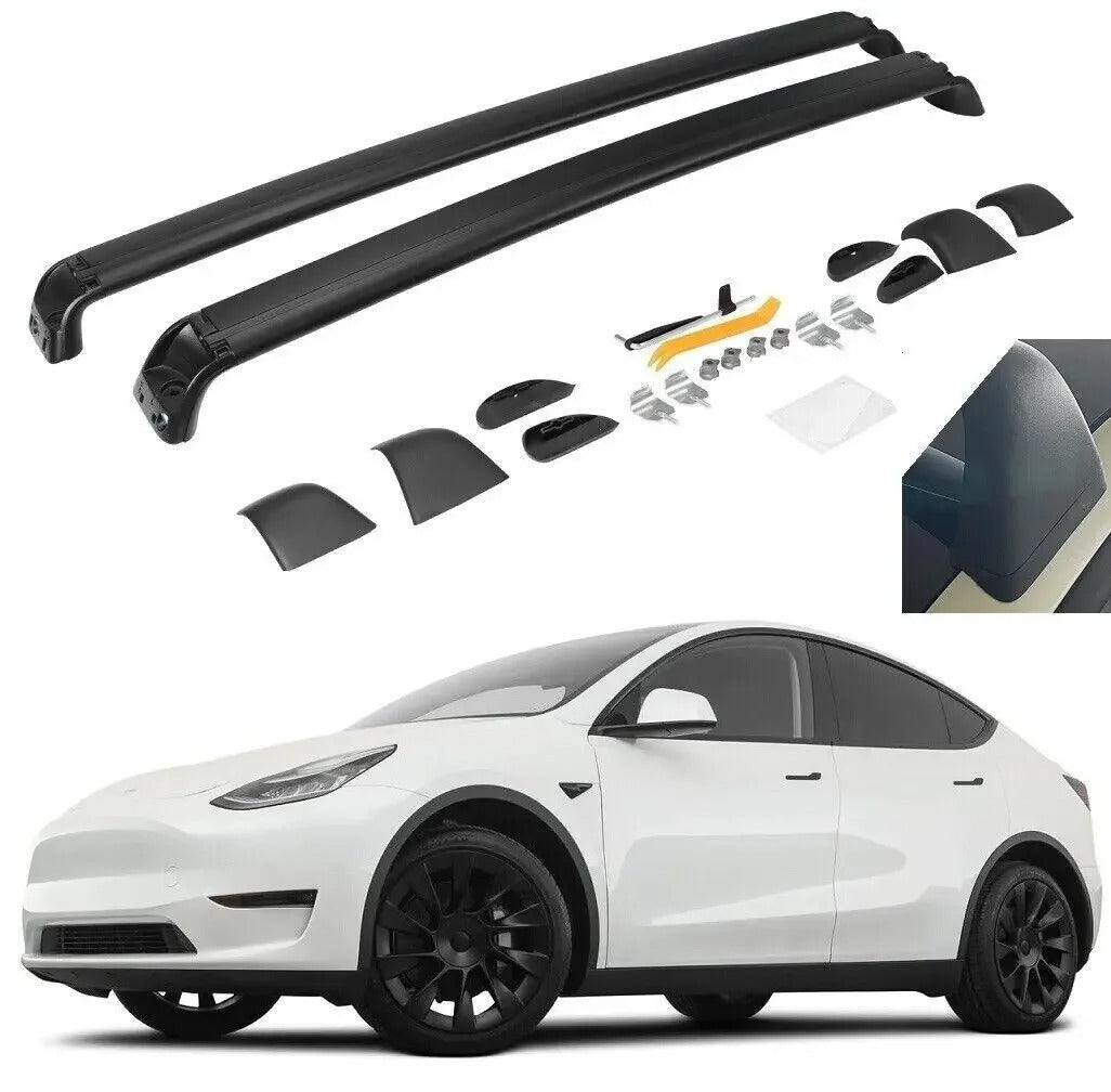 Lockable Roof Rack for Tesla Model Y (2022-2024) - Antitheft Cross Bars for Luggage Carrier - Delicate Leather