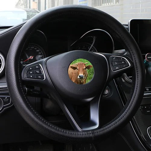 Leather Car Steering Wheel Cover - Wavy Line Design with Silica Gel Liner