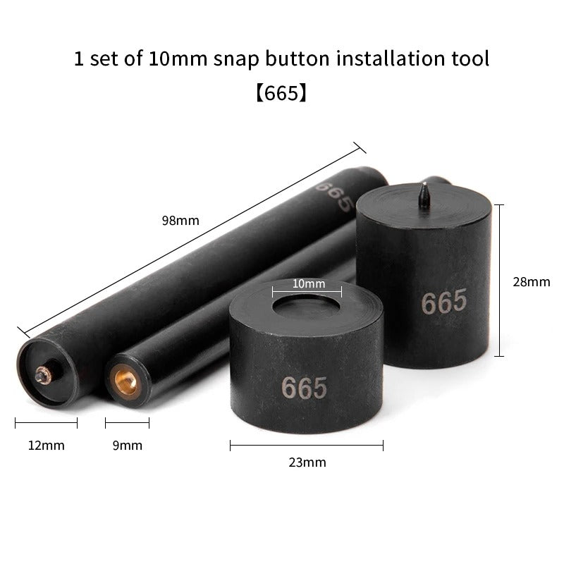 Professional Snap Button Setter Tool Kit – Precision Mold Die Tools for Snap Fastener Installation (8/10/12.5/15mm) - Delicate Leather
