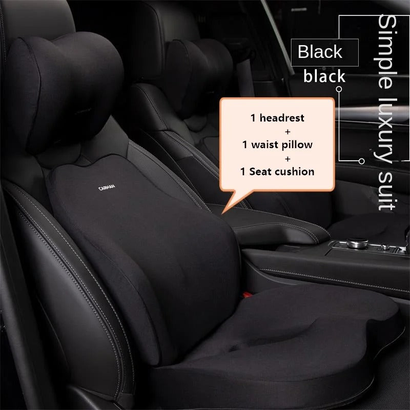 Memory Foam Car Headrest & Lumbar Cushion Set – Ergonomic Support for Neck & Lower Back - Delicate Leather