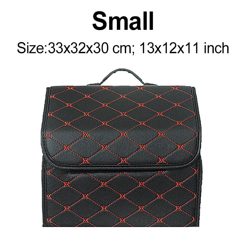 PU Leather Car Trunk Organizer – Collapsible Storage Box for Cars & SUVs | Foldable Cargo Storage Bag for Stowing & Tidying - Delicate Leather