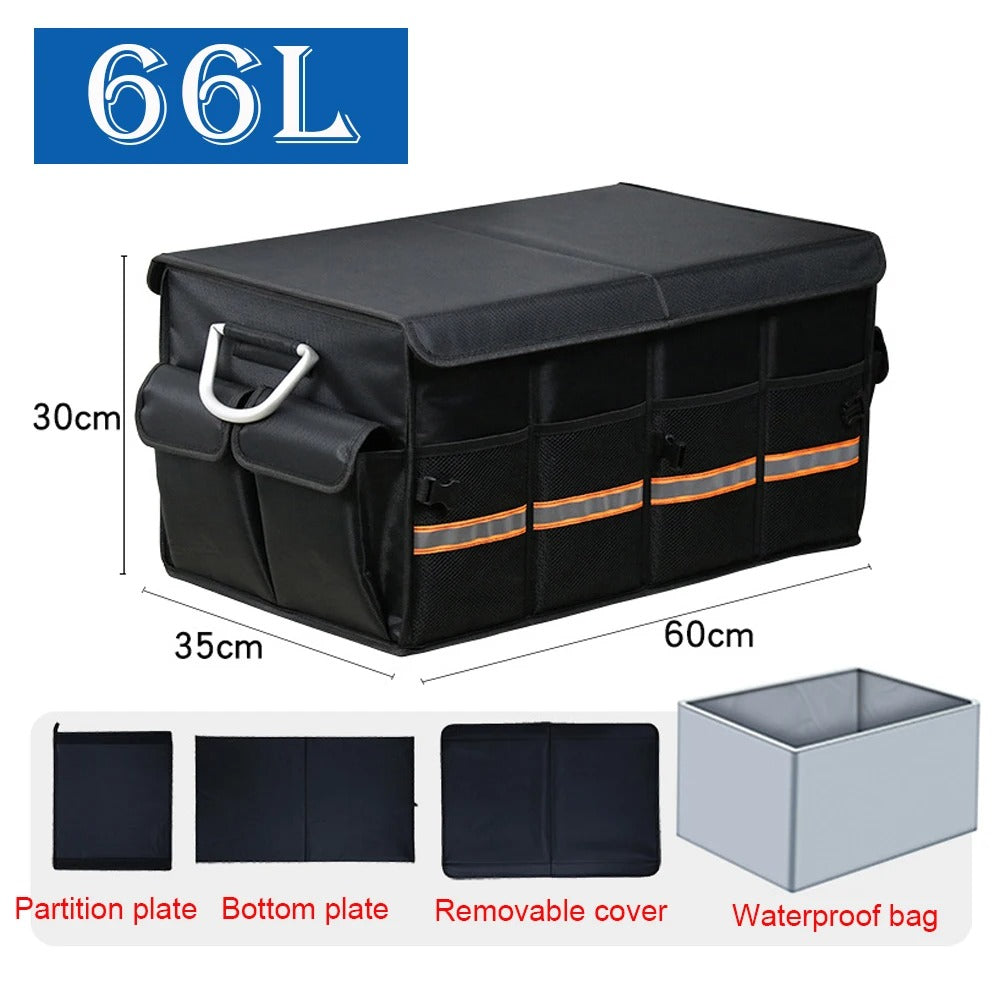 Heavy Duty 100L & 66L Car Trunk Organizer – Foldable, Collapsible Storage Box with Reflective Strip for SUV, Sedan & Truck