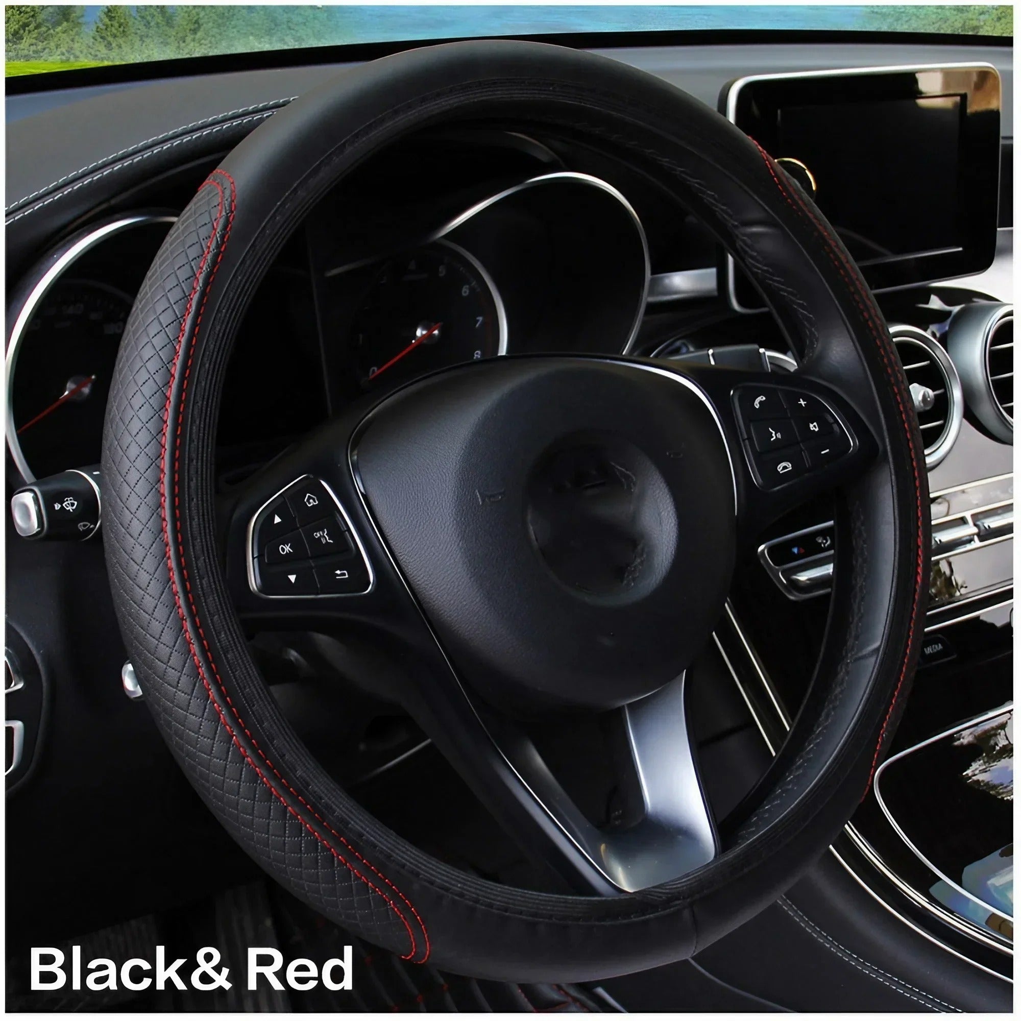 Breathable PU Leather Anti-Slip Universal Steering Wheel Cover – Premium Interior Protection and Decoration Accessory - Delicate Leather