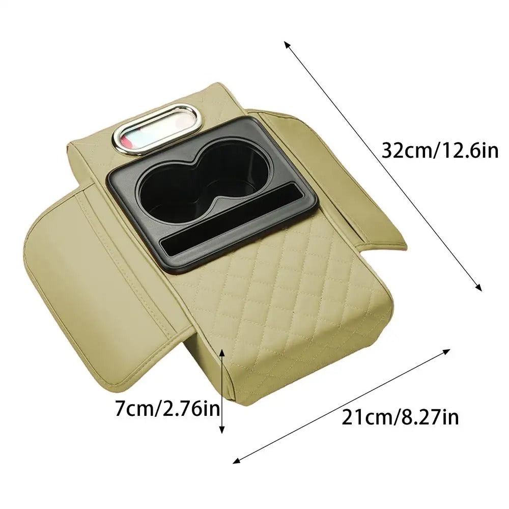 Multifunctional Center Console Cover – Armrest Cushion with Cup and Phone Holder - Delicate Leather