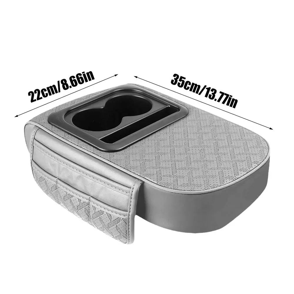 Multi-Functional Car Armrest Cover with Cup Holder – Center Console Cushion with Storage - Delicate Leather