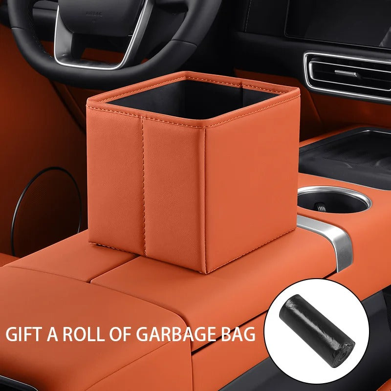 Foldable Car Trash Can & Multi-Functional Storage Box – Compact, Moisture-Proof ABS Organizer for Vehicle Interior Cleaning & Tidying - Delicate Leather