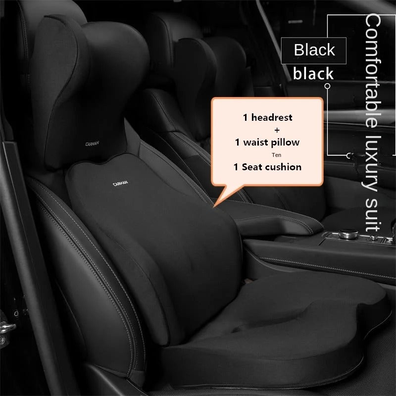 Memory Foam Car Headrest & Lumbar Cushion Set – Ergonomic Support for Neck & Lower Back - Delicate Leather