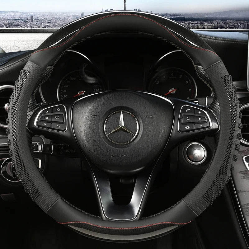 3D Honeycomb Leather Steering Wheel Cover – Anti-Slip, Universal Fit for 14.5–15 Inch Wheels | Durable & Breathable Design