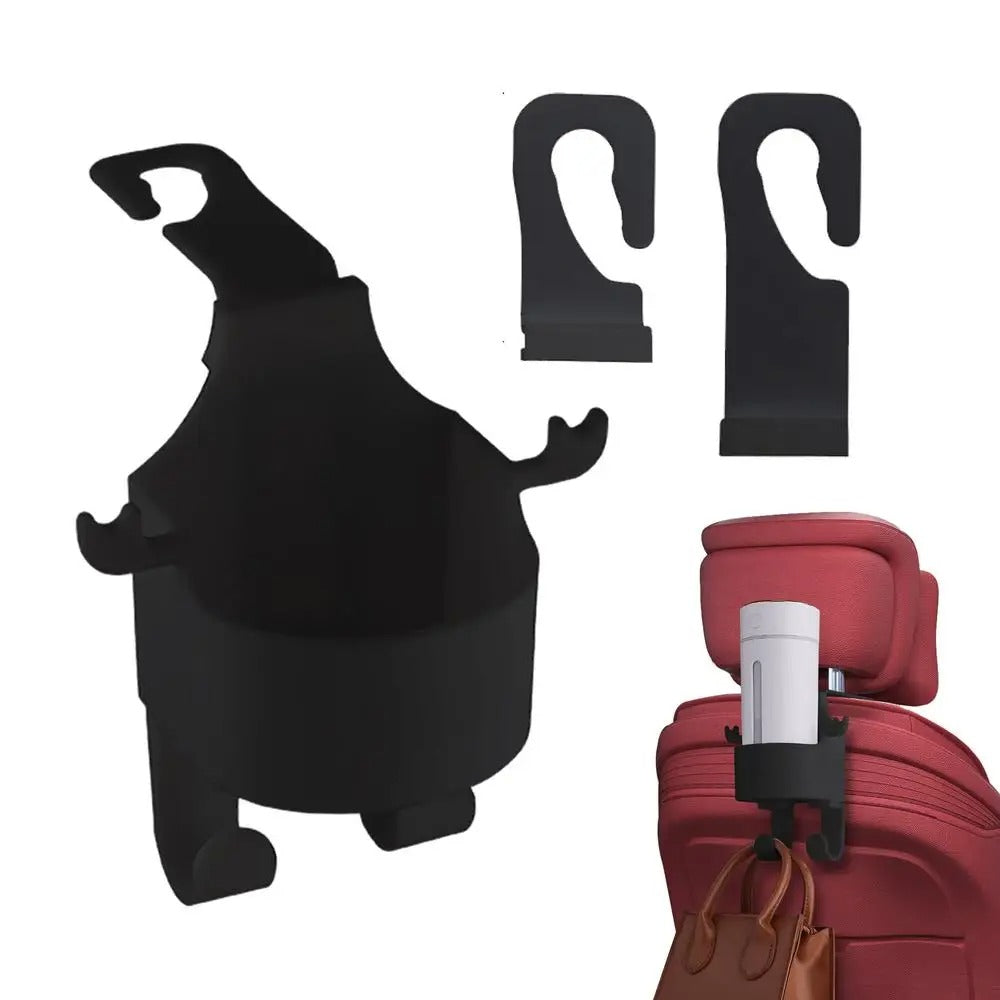 Multifunctional Car Seat Cup Holder - Headrest Drink Holder & Hanger for Beverages, Bottles, and Coffee Cups - Delicate Leather