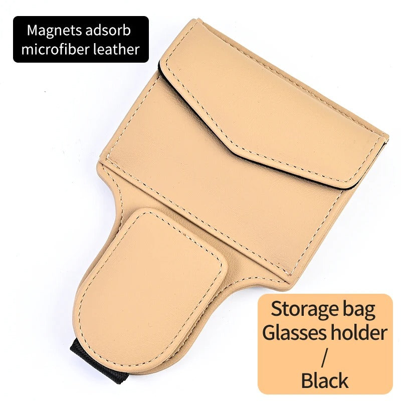 Multi-Functional Car Glasses Clip with Storage – Leather Organizer for Cards & Accessories - Delicate Leather