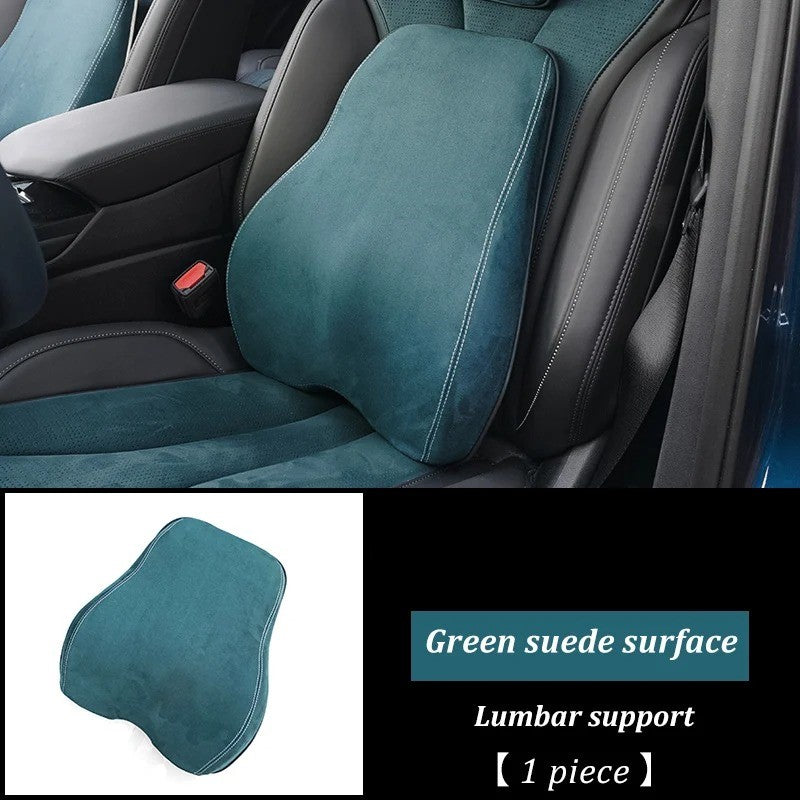 Memory Foam Car Headrest Pillow & Lumbar Support Cushion – Neck Holder & Seat Comfort for Ultimate Driving Relief - Delicate Leather