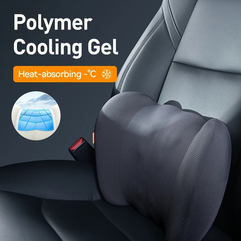 Car Cooling Headrest & Lumbar Pillow – 3D Memory Foam Neck & Waist Support Cushion - Delicate Leather