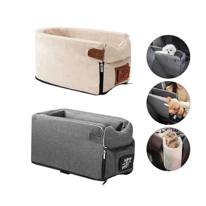 Portable Puppy Dog Car Seat - Central Control Pet Carrier for Small Dogs & Cats - Delicate Leather