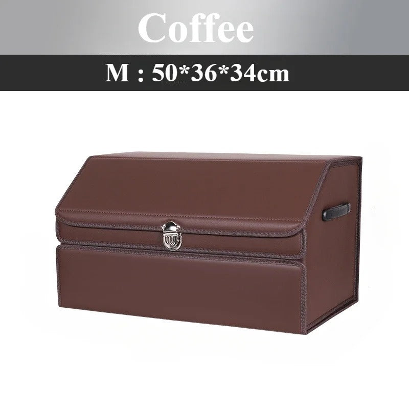 Premium PU Leather Car Trunk Organizer – Foldable Storage Box for Car Interior | Durable, Odorless, Easy-to-Clean Cargo Organizer - Delicate Leather